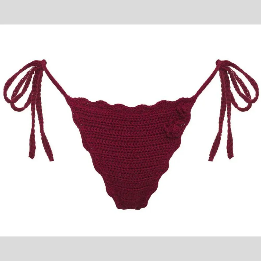 New! Frankie’s Bikinis Mackenzie String Crochet Ruby Bikini Bottom 4648